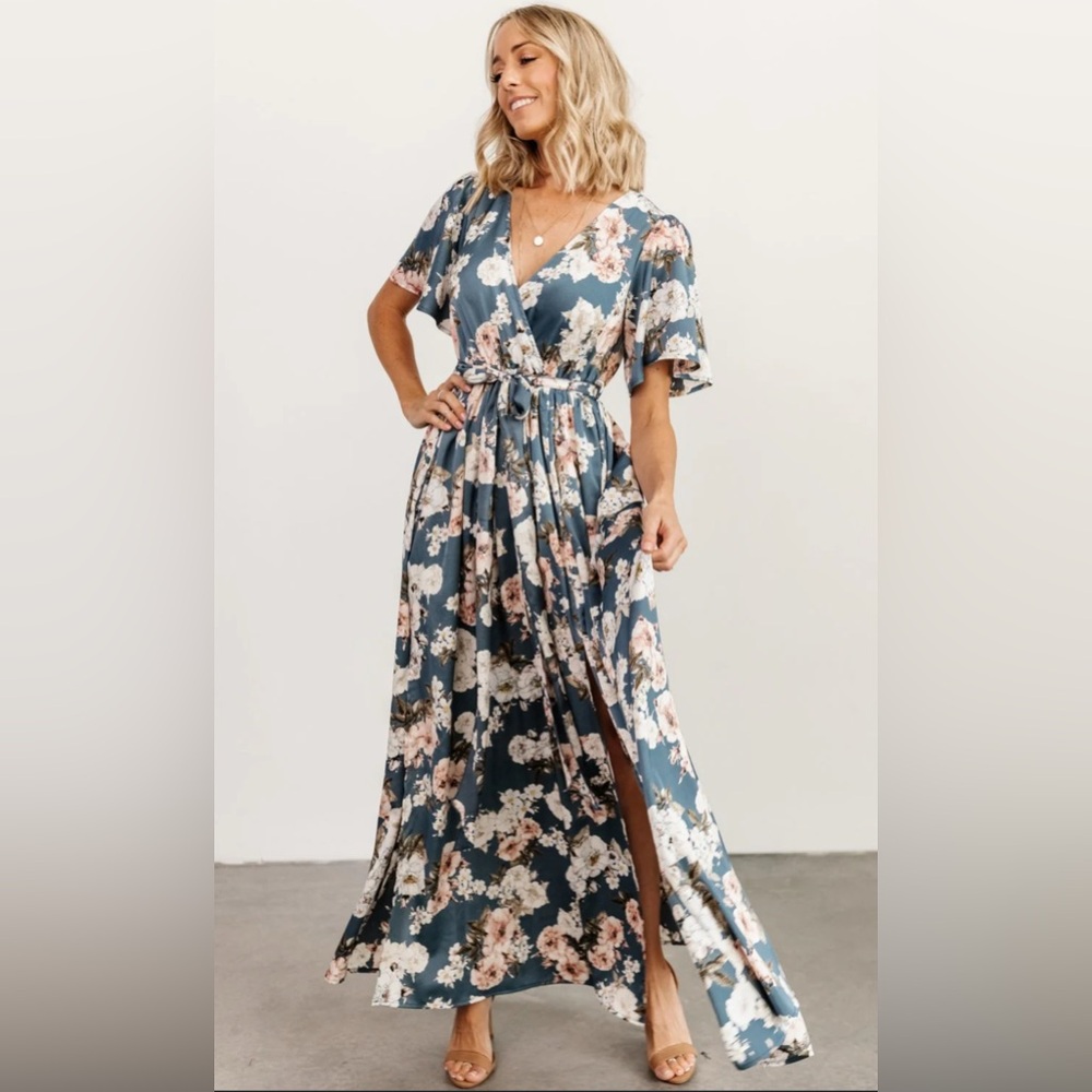 Baltic Born Sicily Satin Blue Floral Dress size XL